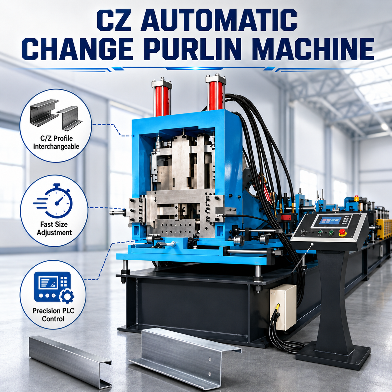 CZ Automatic Changeable Purlin Roll Forming Machine for C and Z Steel Profiles