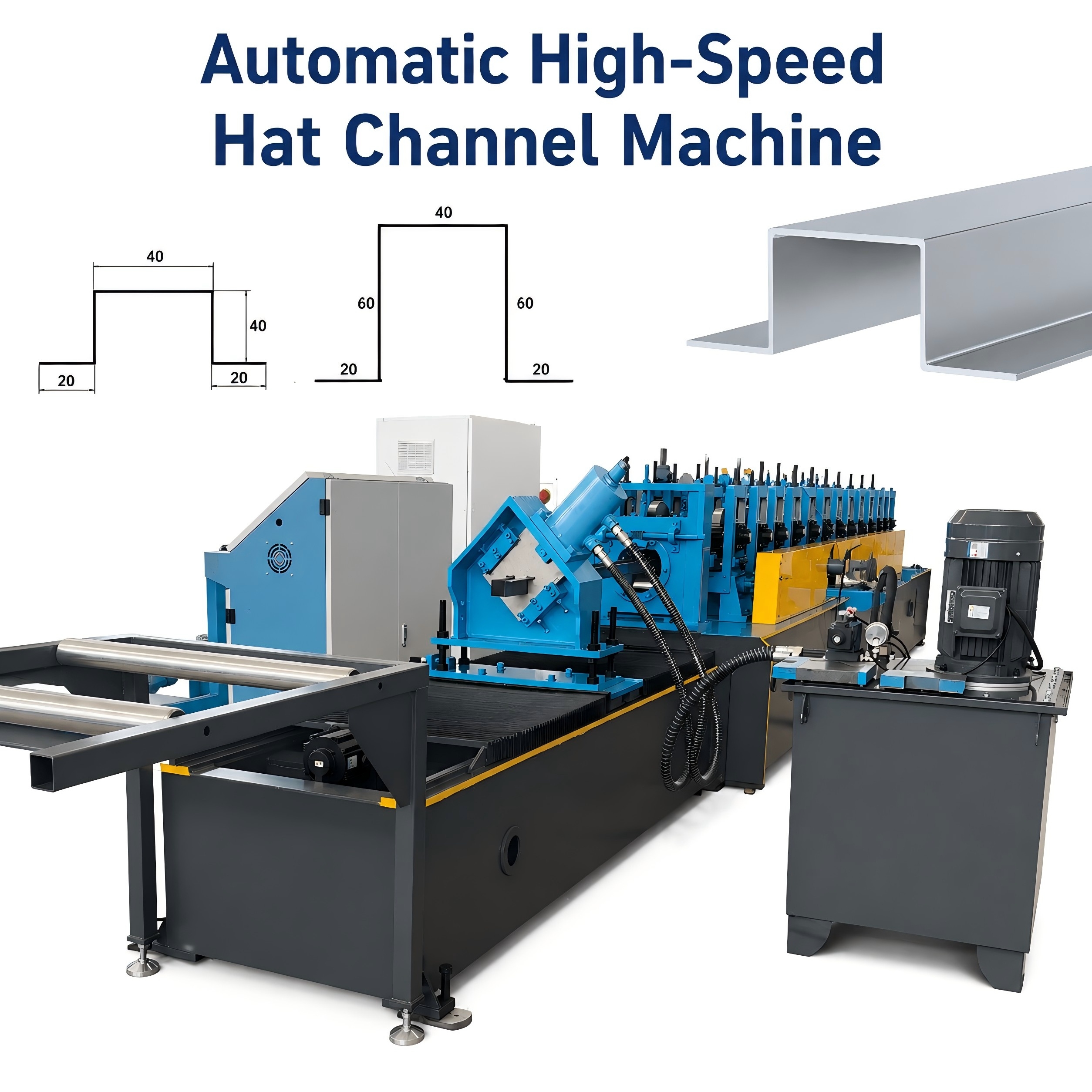 Automatic High-Speed Light Steel Frame Roll Forming Machine for Hat Channel