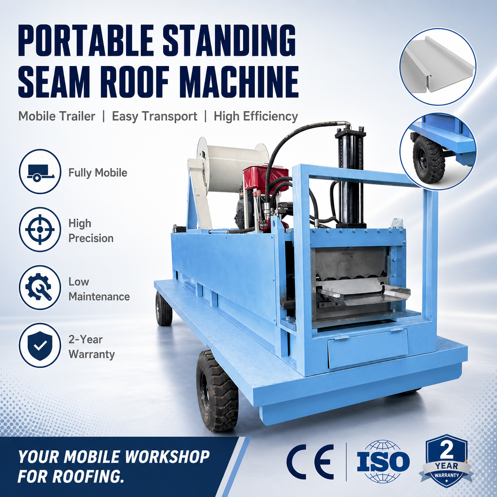 Portable Standing Seam Metal Roof Machine On-Site Production with Integrated Trailer