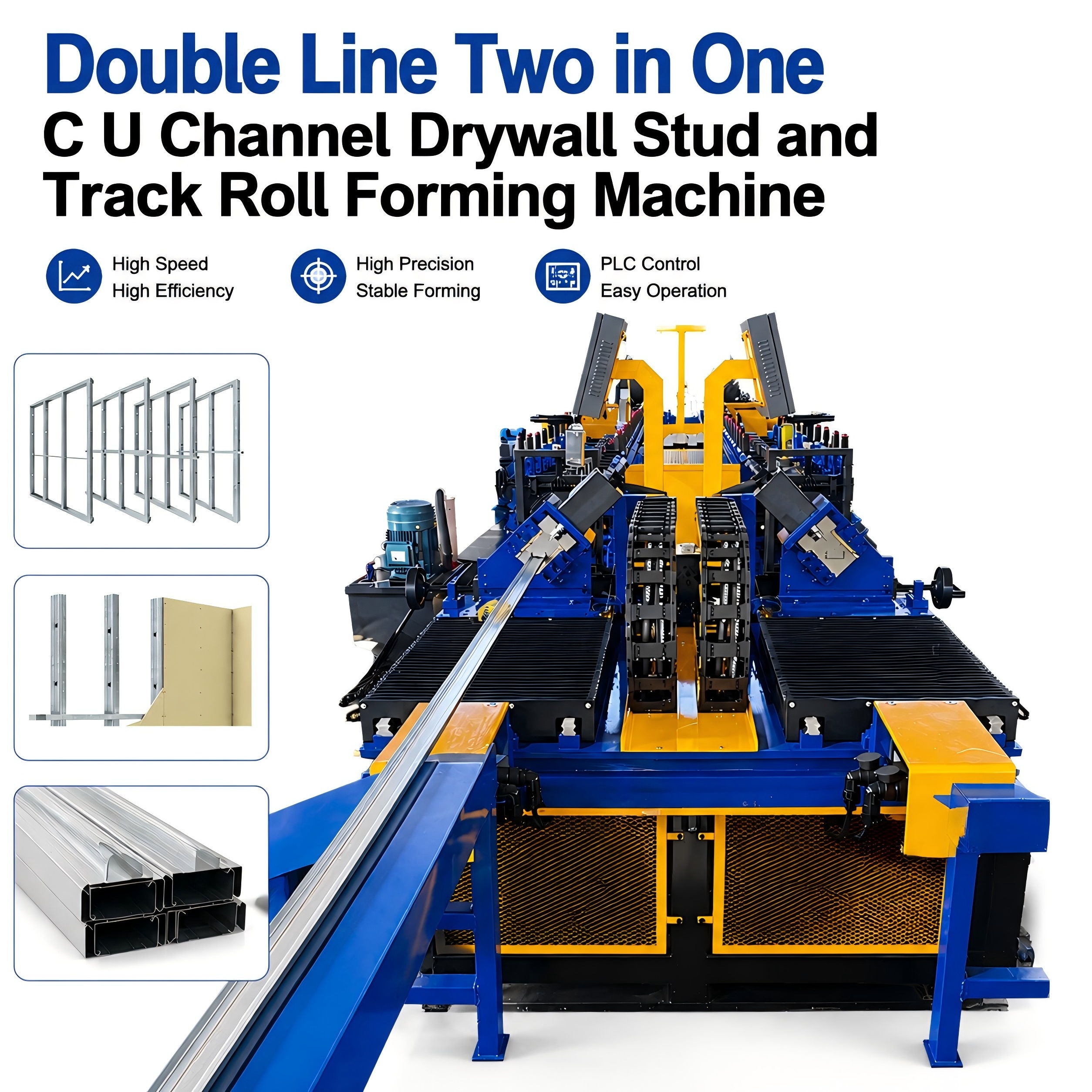 Double Line Two in One C U Channel Drywall Stud and Track Roll Forming Machine