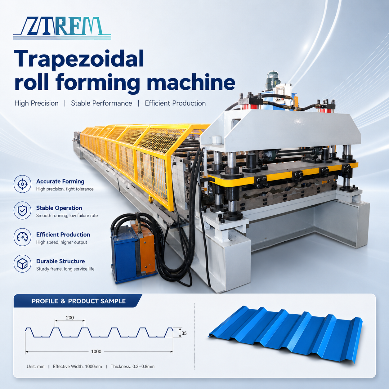 Zhongtuo AG Panel High Precision Trapezoid Roofing Tile Roll Forming Machine with Siemens PLC