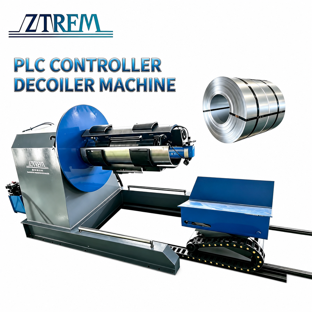 Enhanced 5 ton hydraulic decoiler machine overview with coil loading car and steel coil