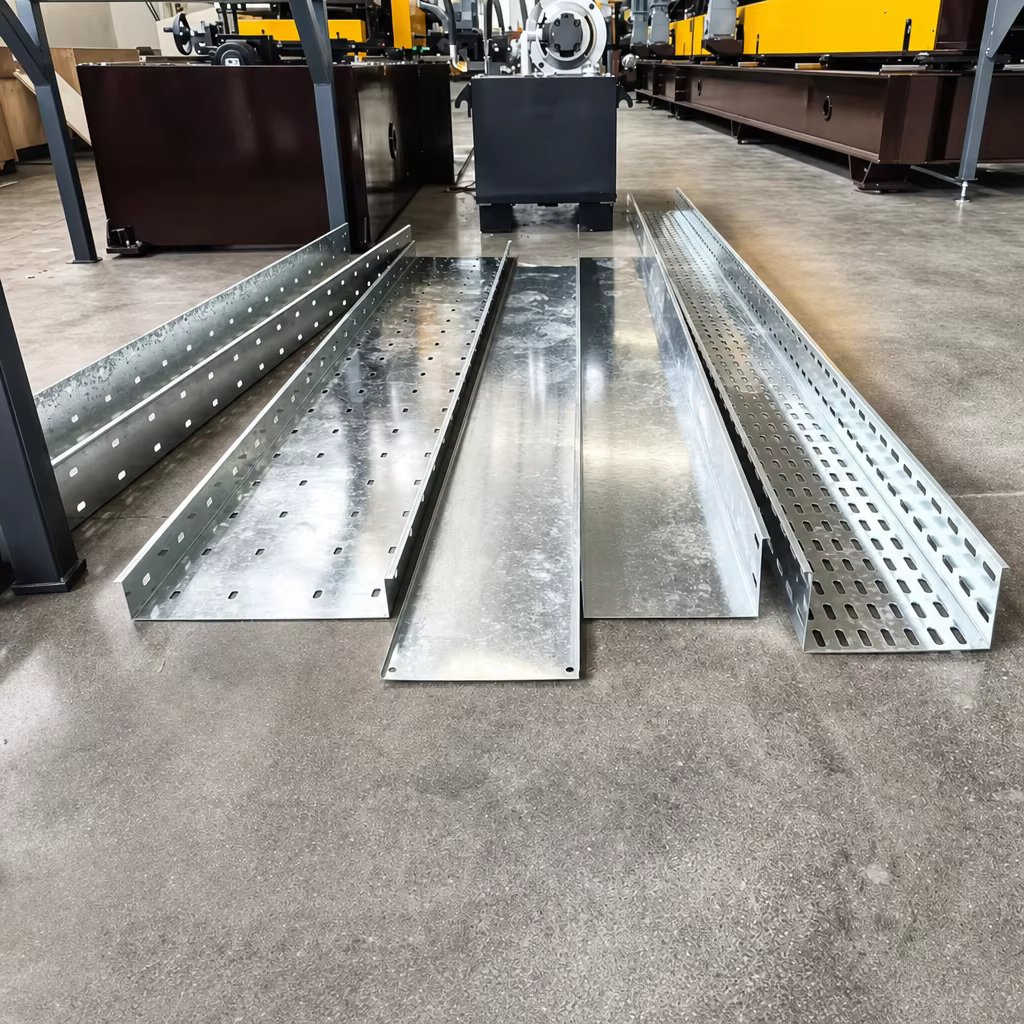 Perforated and solid galvanized steel cable tray channel profiles, covers and samples