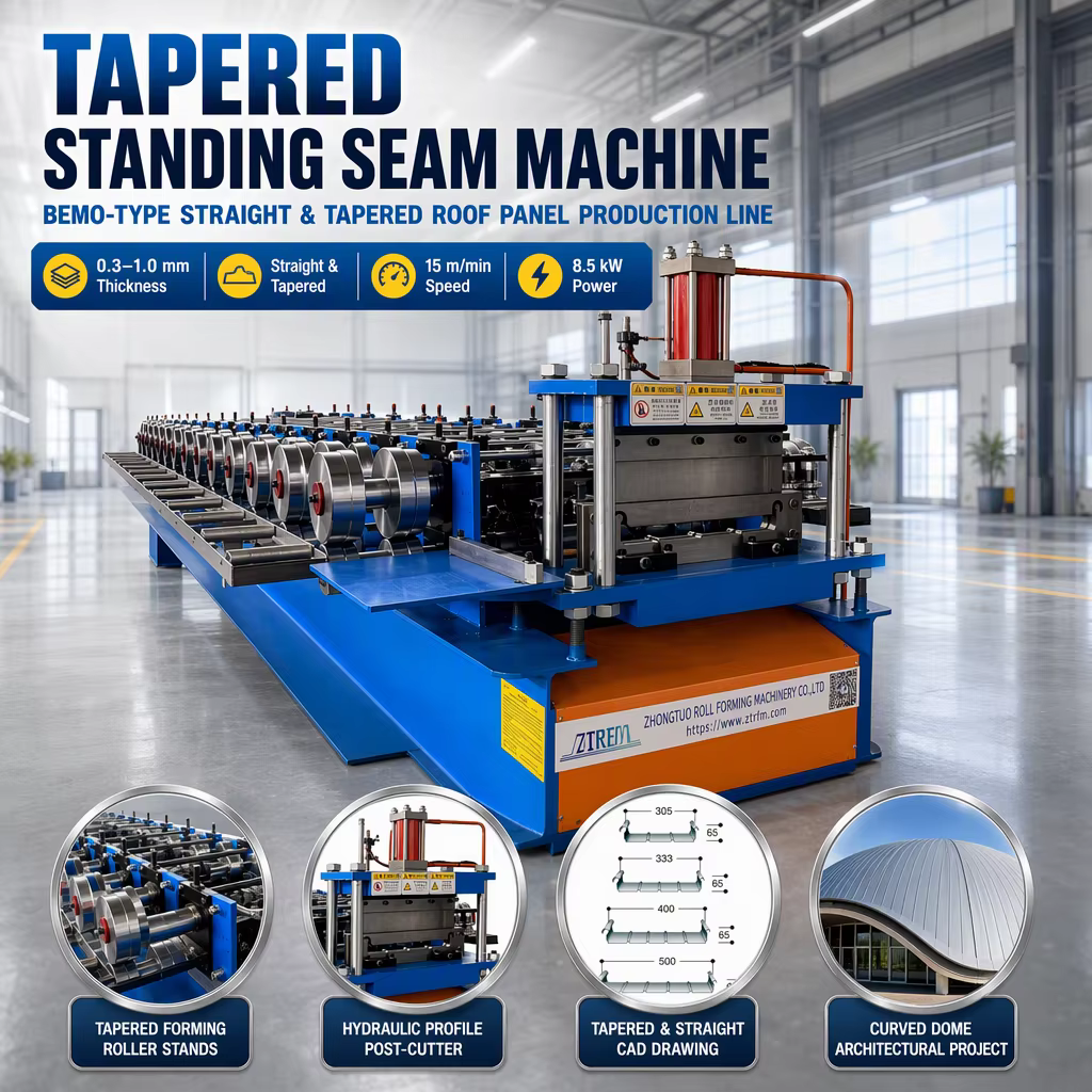 Bemo Type Tapered Standing Seam Roof Panel Roll Forming Machine