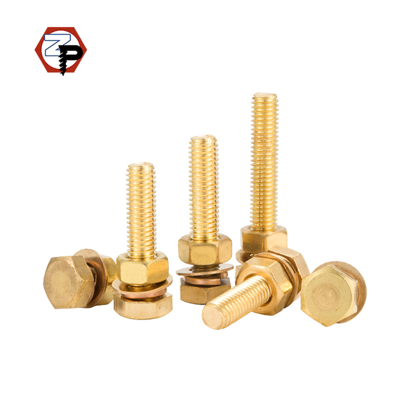 OEM Manufacturer's DIN931 DIN933 Brass Copper Full Theaded Hexagon Head Bolt Hex Bolts and Nuts with Washer
