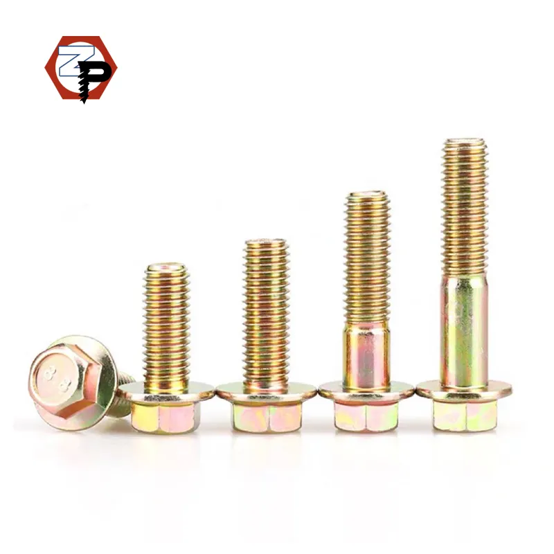 DIN6921 Grade 8.8 M6 M8 M10 M12 M16 Carbon Steel Yellow Zinc Plated Hex Hexagon Head Flange Bolts with Flange Nuts Hex Flange Bolts+16mm+M6