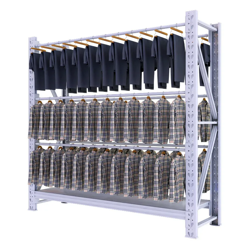 100KG Light-Duty Shelving Storage Double-Layer Clothing Warehouse Rack Floor Pipe Display Stand Q235 Cold-Rolled Steel Hanging Add layer+1200mm+100kg