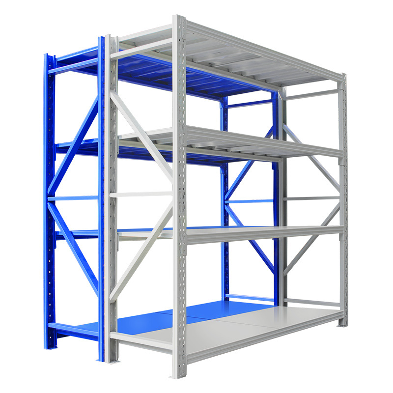 Factory Direct Shipment 200-500KG Blue Medium-Duty Demountable Cold-Rolled Steel Hanging Warehouse Shelving Unit Storage Rack