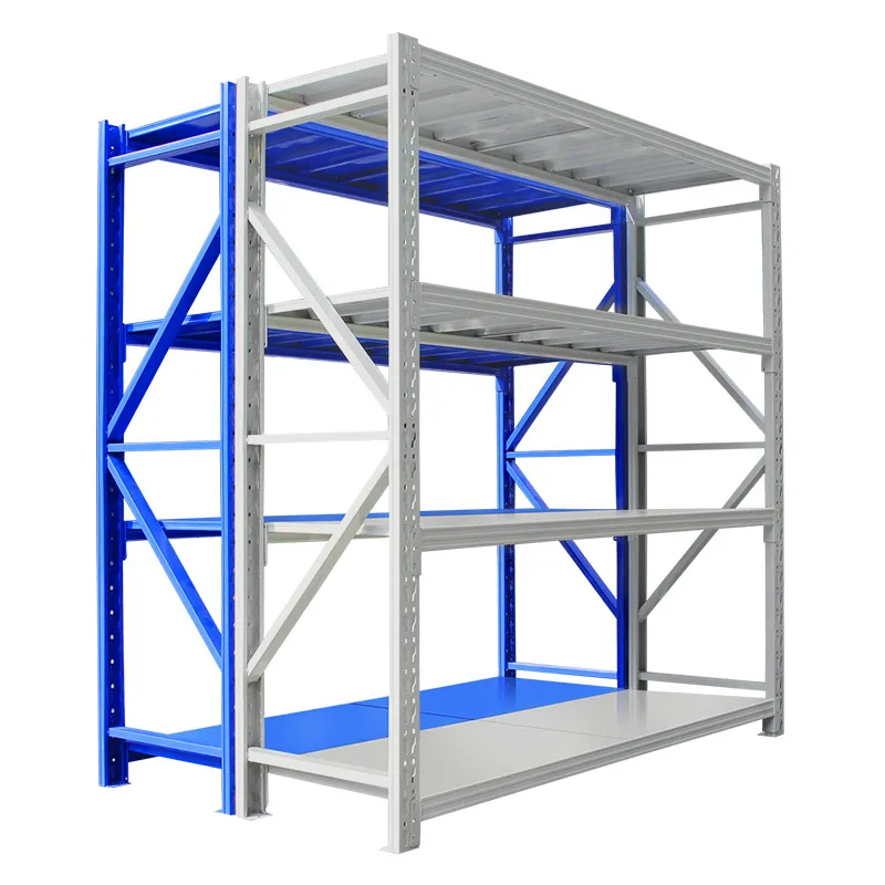 Factory Direct Shipment 200-500KG Blue Medium-Duty Demountable Cold-Rolled Steel Hanging Warehouse Shelving Unit Storage Rack