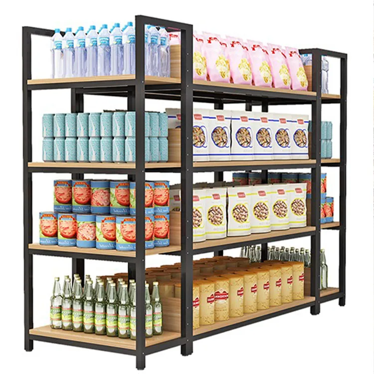 High Quality Supermarket Display Shelf Solid Retail Metal Rack for Steel Store Light Duty Wooden Shelf for Supermarkets Retail 1-7 Layers+120-160 kg+W900/1200*D250/300/350/400/450/500*H1300/1600/1900/2200mm+ODM+Black/white/gray/wood grain/yellow/blue/red/or colors