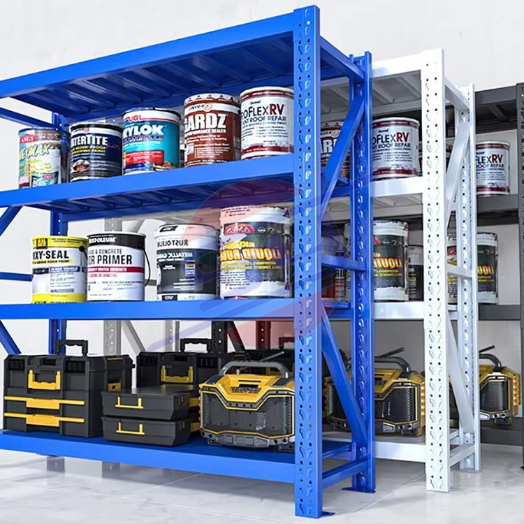 Adjustable Storage Shelving Custom Dimensions Load Capacity Metal Boltless Powder-Coated Garage Stacking Rack Unit