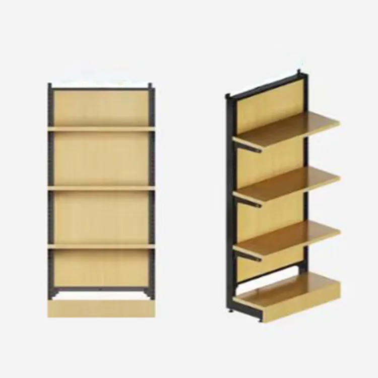 Steel-Wood Combined Frame Metal Shelf for Supermarket General Store Stationery Store With Light-Equipped Option