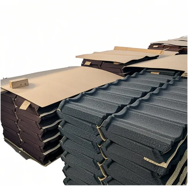 Stone Coated Metal Roof Tiles Fireproof Durable Farmhouse Design for Temples Hotels Villas dark gray+0.18 mm