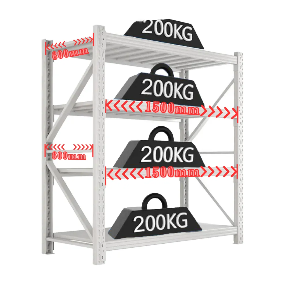 4 Tier Storage Rack Medium Duty Shelving Steel Warehouse Shelves Adjustable Metal Rack 200kg Liftable Assembly Boltless Shelf