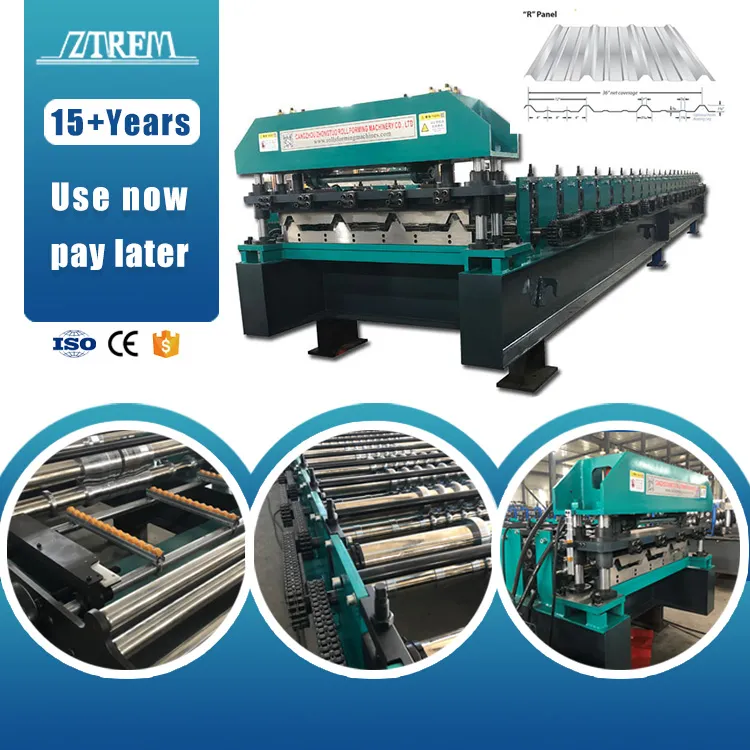 ZTRFM OEM ODM Customized Full Automatic Metal Trapezoid Roof Sheet Making Machine R Panel Roll Forming Machine to US 15 m/min+Trapezoid Roof Sheet Making Machine+11 kw