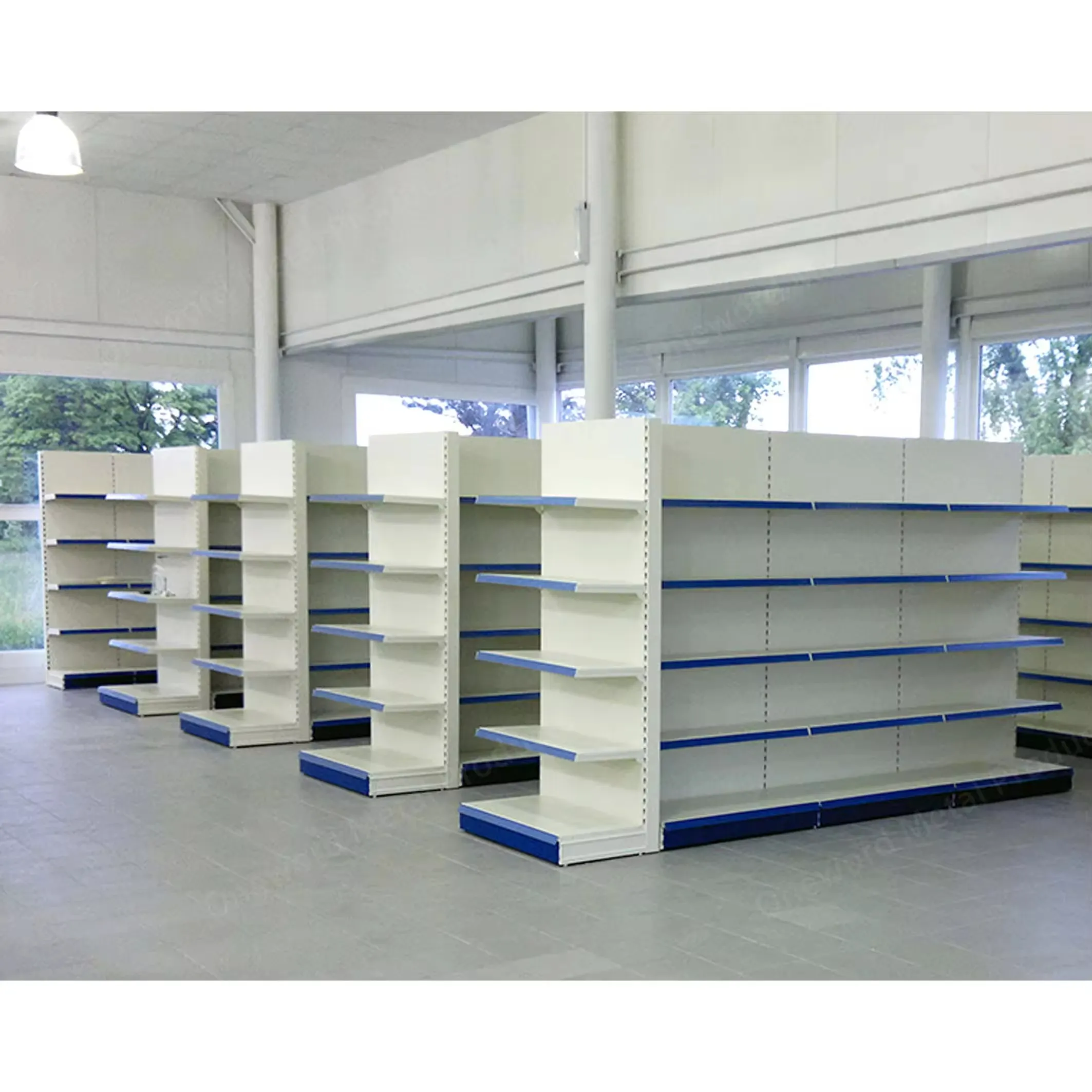 Supermarket Shelving Manufacturer Metal Boltless 5-tier Adjustable Shelf Height Double-sided Retail Display Rack Wholesale 1-7 Layers+50-100 kg+Wood Grain+W900/1200*D250/300/350/400/450/500*H1300/1600/1900/2200mm+ODM