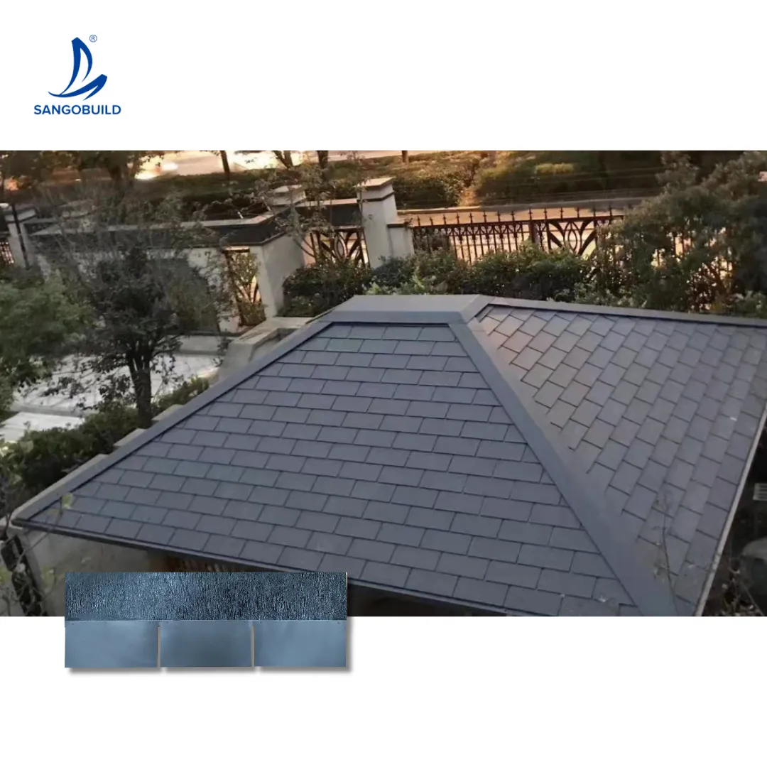 Spire Roof Light Weight Soft Metal Compose Tiles Aluminum Manganese Roofing Tiles for Architect 0.45mm+Gray