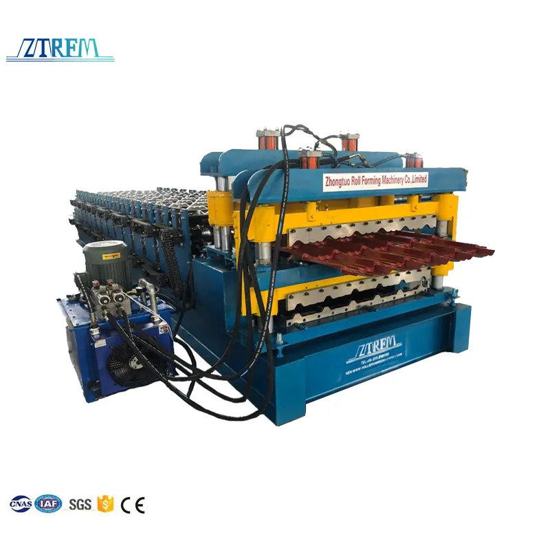 ZTRFM Double Layer Glazed Tile Roll Forming Machine Corrugated and Trapezoidal Roof Sheet Roofing Making Machines 5.5kw+15 m/min