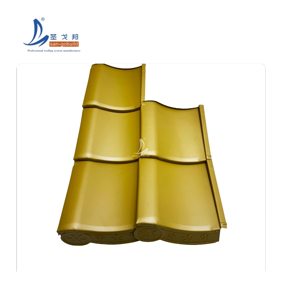 Elegant Amber Japanese Kawara Metal Roof Tile Embossed Decorative Panel for Zen Villas