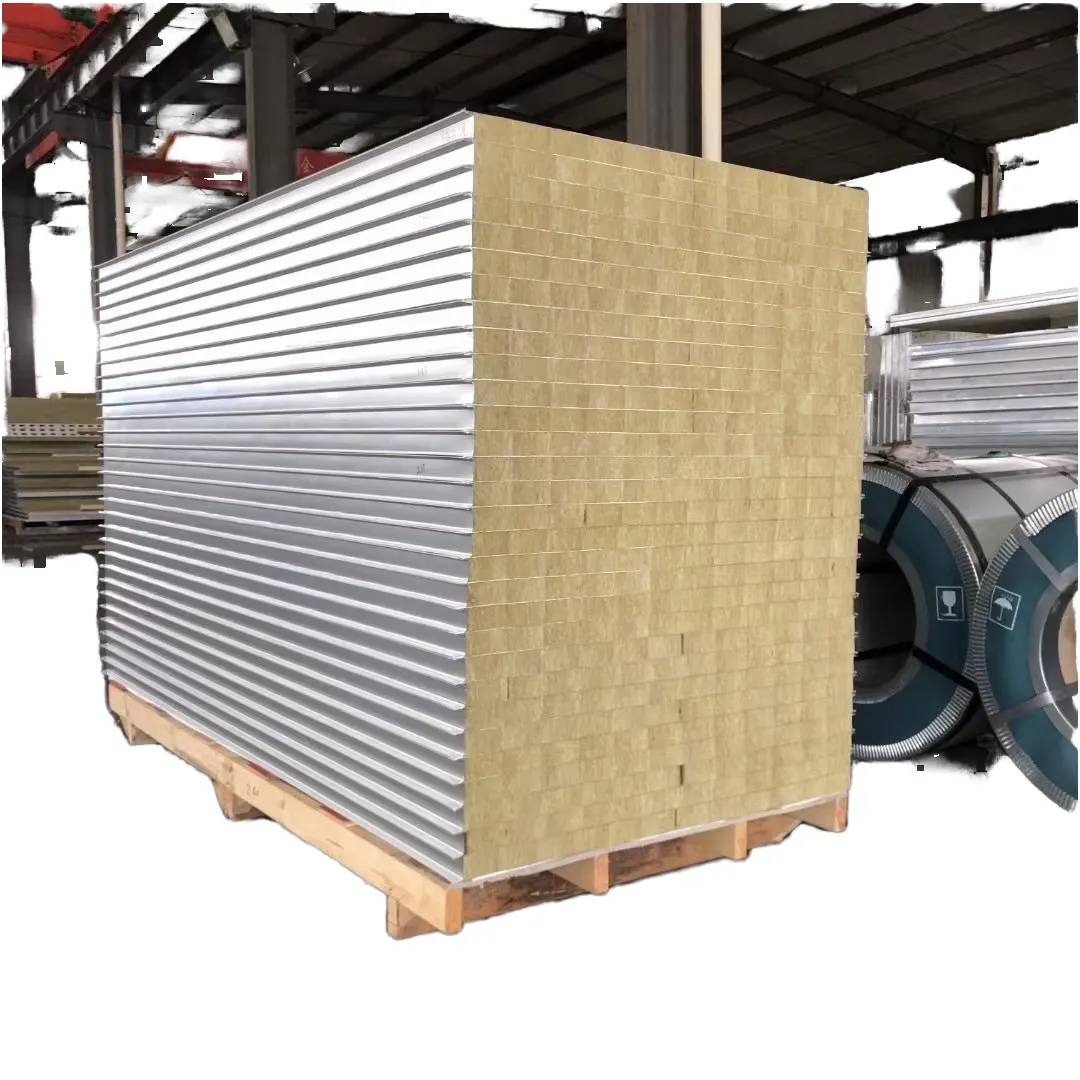 100mm High Quality Fireproof Metal Rock Wool Sandwich Panels for Warehouse Roofing and Wall Insulation in Engineering Projects 50mm+EPS Sandwich Panels