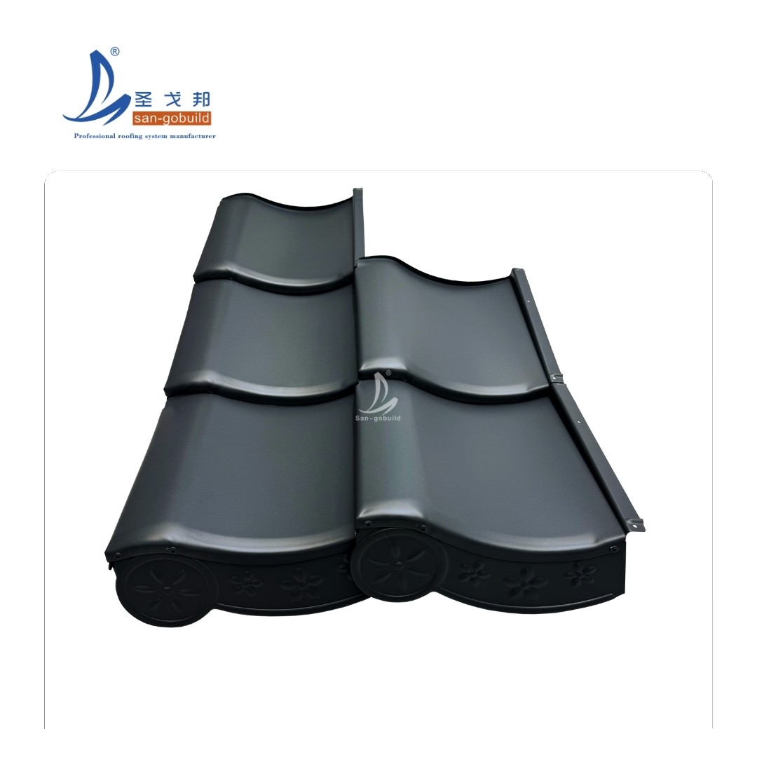 Strong and Light Roofing Tile Charcoal Gray Kawara Style Aluminum Metal Panel for Mountain Resorts