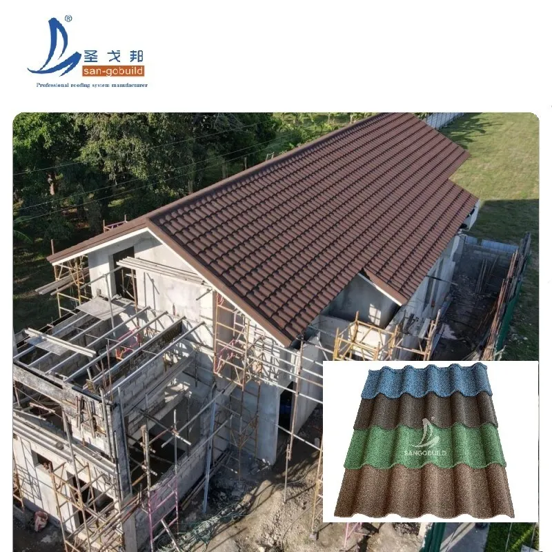 Affordable Housing Project Zinc Coated Waterproof Roofing Tile Sheets Stone Coated Metal Roof Tile dark brown+0.25mm-0.5mm