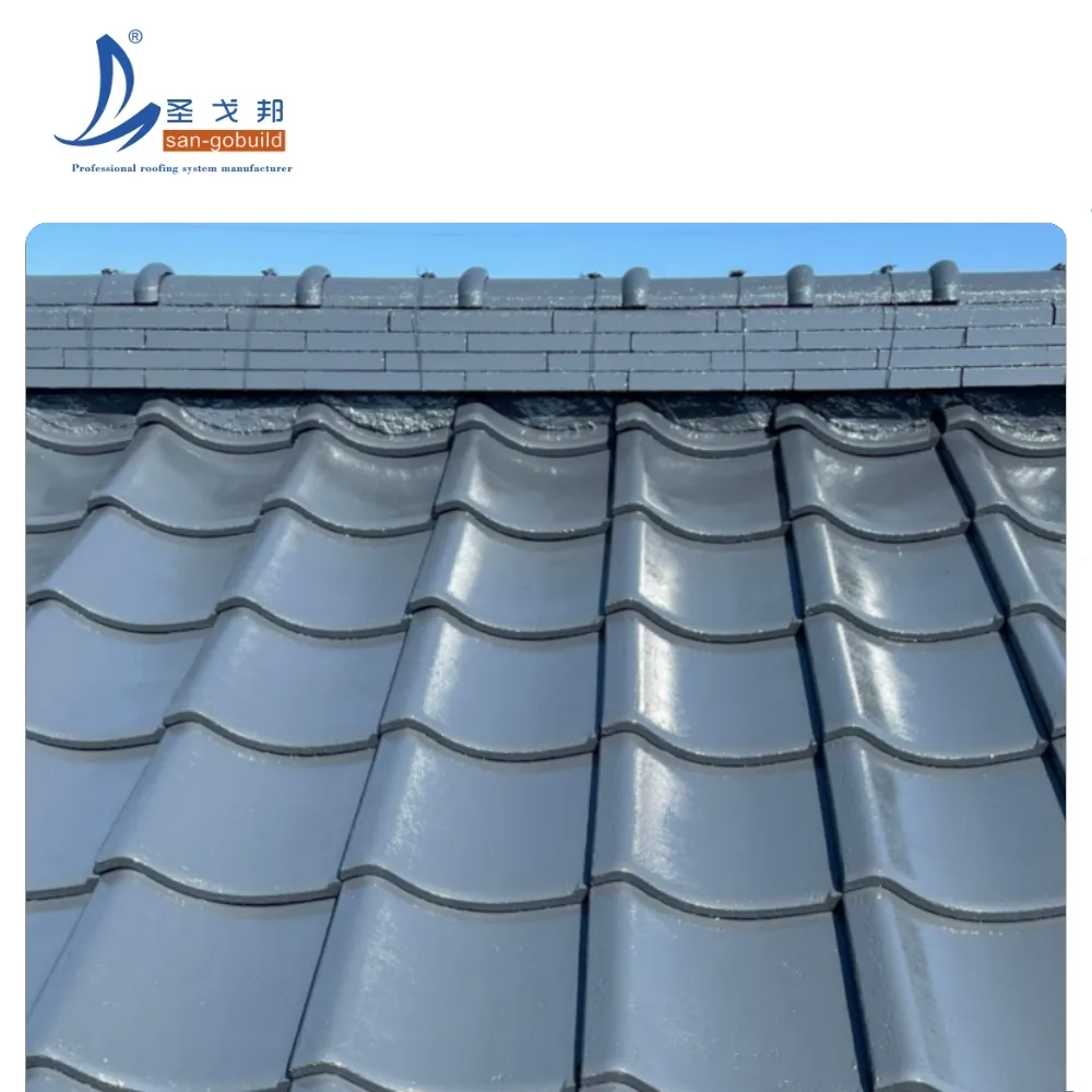 High-End Embossed Eaves Charcoal Gray Kawara Metal Roofing Tile for Traditional Cultural Centers other+dark gray