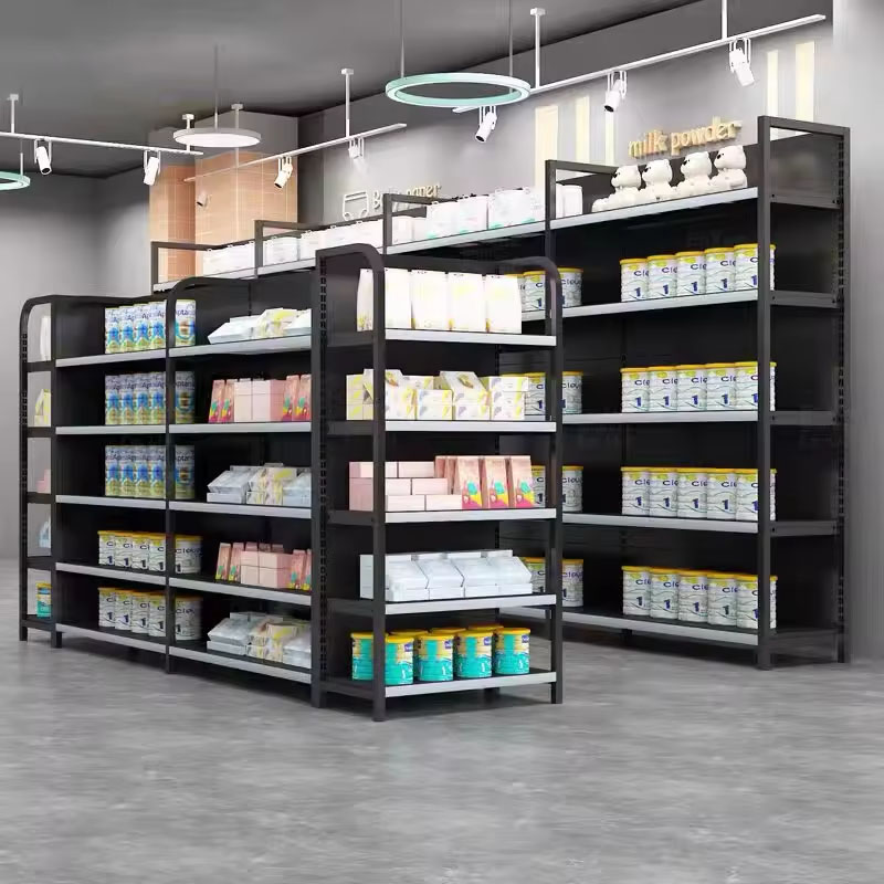 Commercial Metallic Supermarket Shelving Racks-Cold Rolled Steel Corrosion Protection Durable Adjustable Design for Grocery