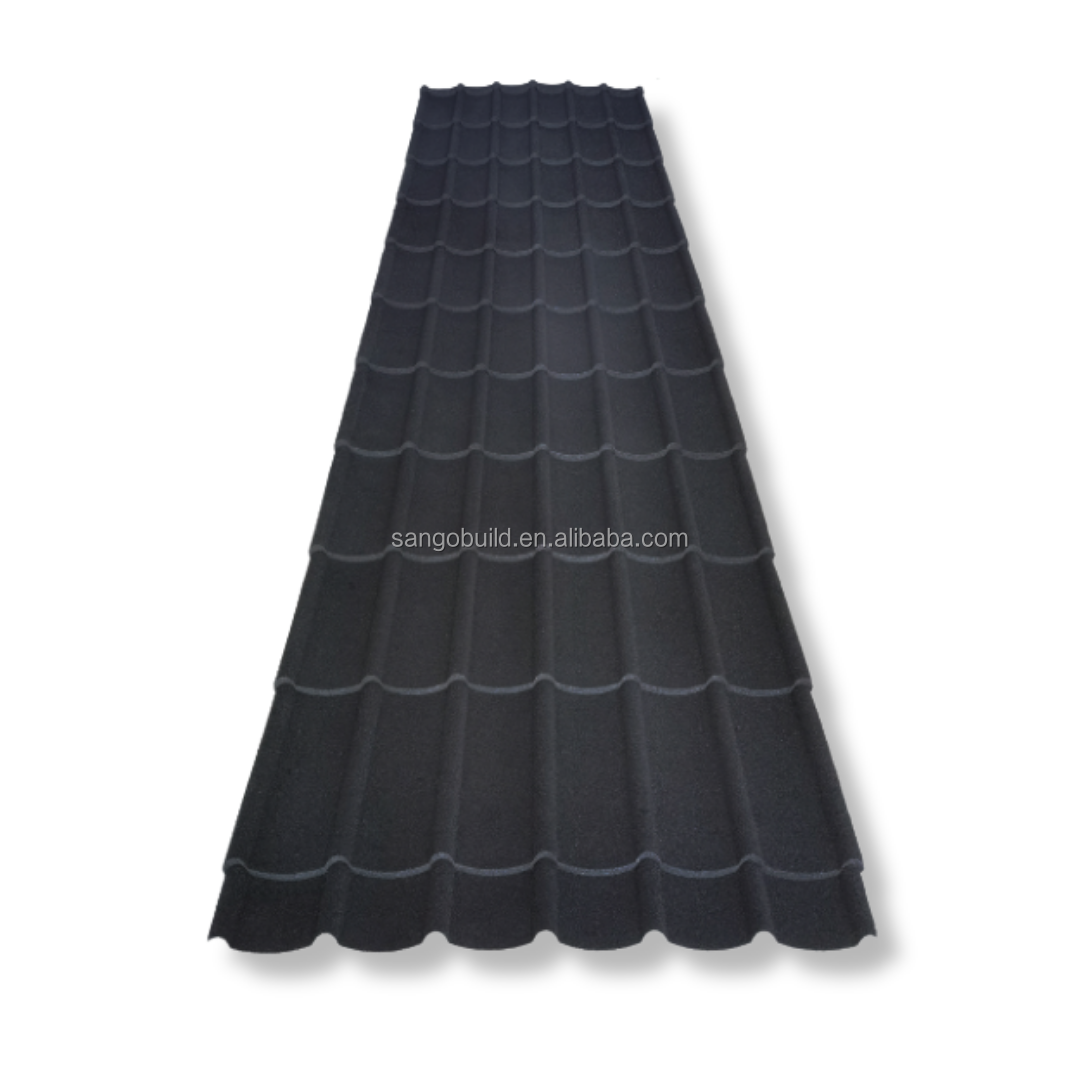 Black High Strength Weather Resistant Roofing Panels Easy Installation Large Coverage Stone Coated Metal Roof