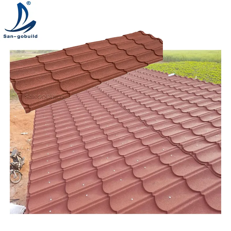 SANGOBUILD Long Size Stone Metal Tile Cheap Sheet Techo De Metal Easy Install Color Stone Metal Roofing Tiles PPGL 0.35mm