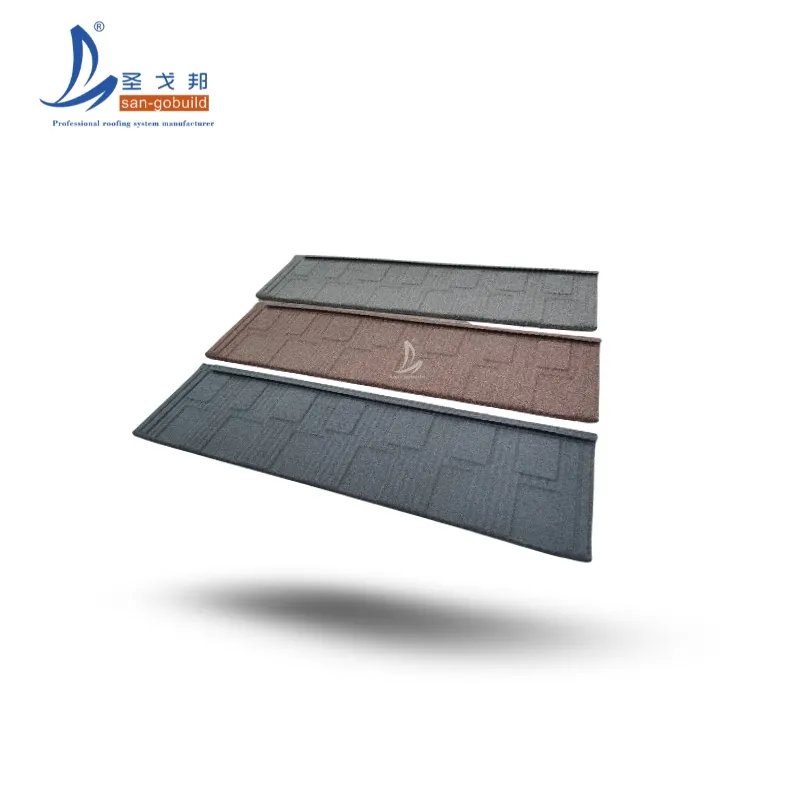 CE Certification North American Europe Interlocking High Strength Aluzinc Coating Anti-Rust Stone-Coated Metal Roof Tile dark brown+0.25mm-0.5mm