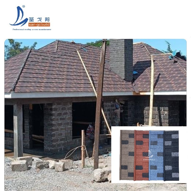 Luxury House Construction Heavy-Duty Metal Roof Tiles With Stone Coating
