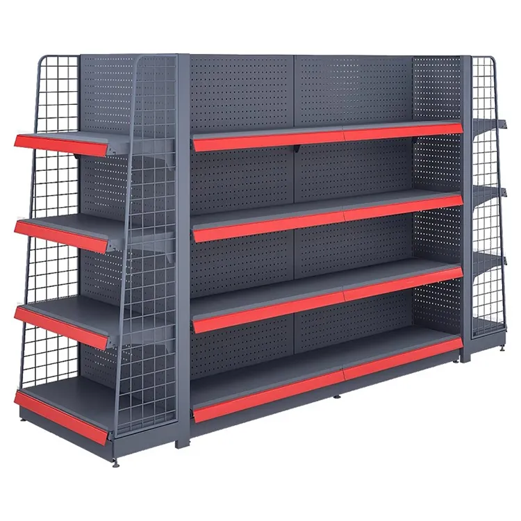 Custom Supermarket Racks Display Shelving Luxury Supermarket Shelf Used Shelves for Retail Store 1-7 Layers+120-160 kg+W900/1200*D250/300/350/400/450/500*H1300/1600/1900/2200mm+ODM+Black/white/gray/wood grain/yellow/blue/red etc.