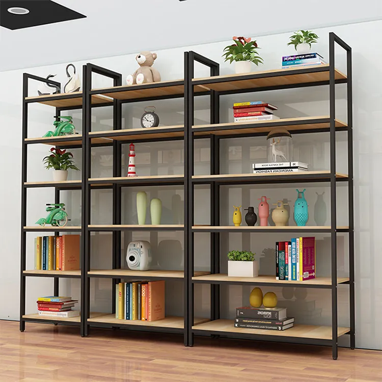 Supermarket Retail Display Racks Convenient Steel Wood Shelves for School Office Durable Metallic for Convenience Stores W900/1200*D250/300/350/400/450/500*H1300/1600/1900/2200mm+Custom Products+Custom Products+ODM+Black/white/gray/wood grain/yellow/blue/red/or customized colors