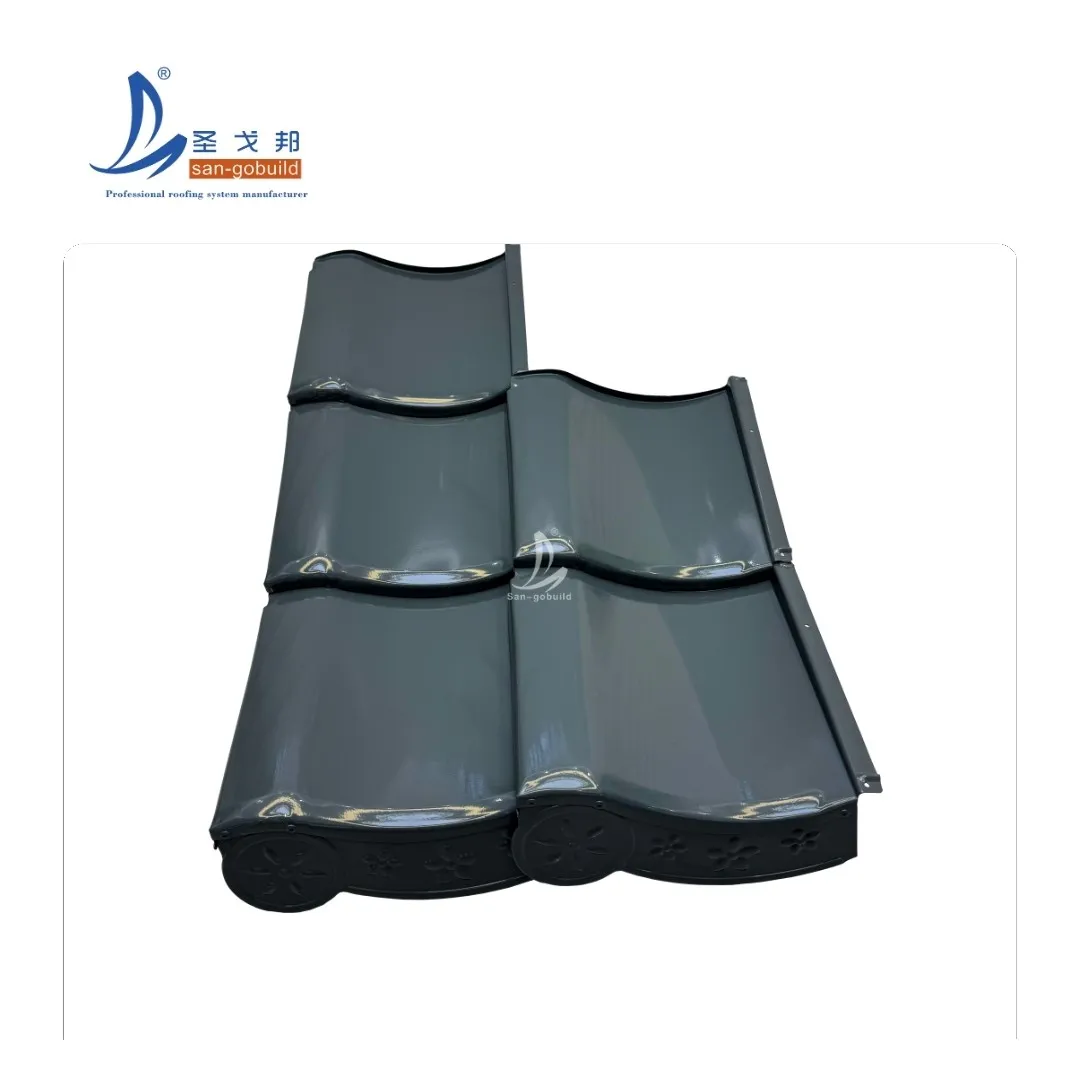 Weather-Resistant Mirror Gray Metal Kawara Tile Japanese Roofing Panel for Cultural Halls other+dark gray