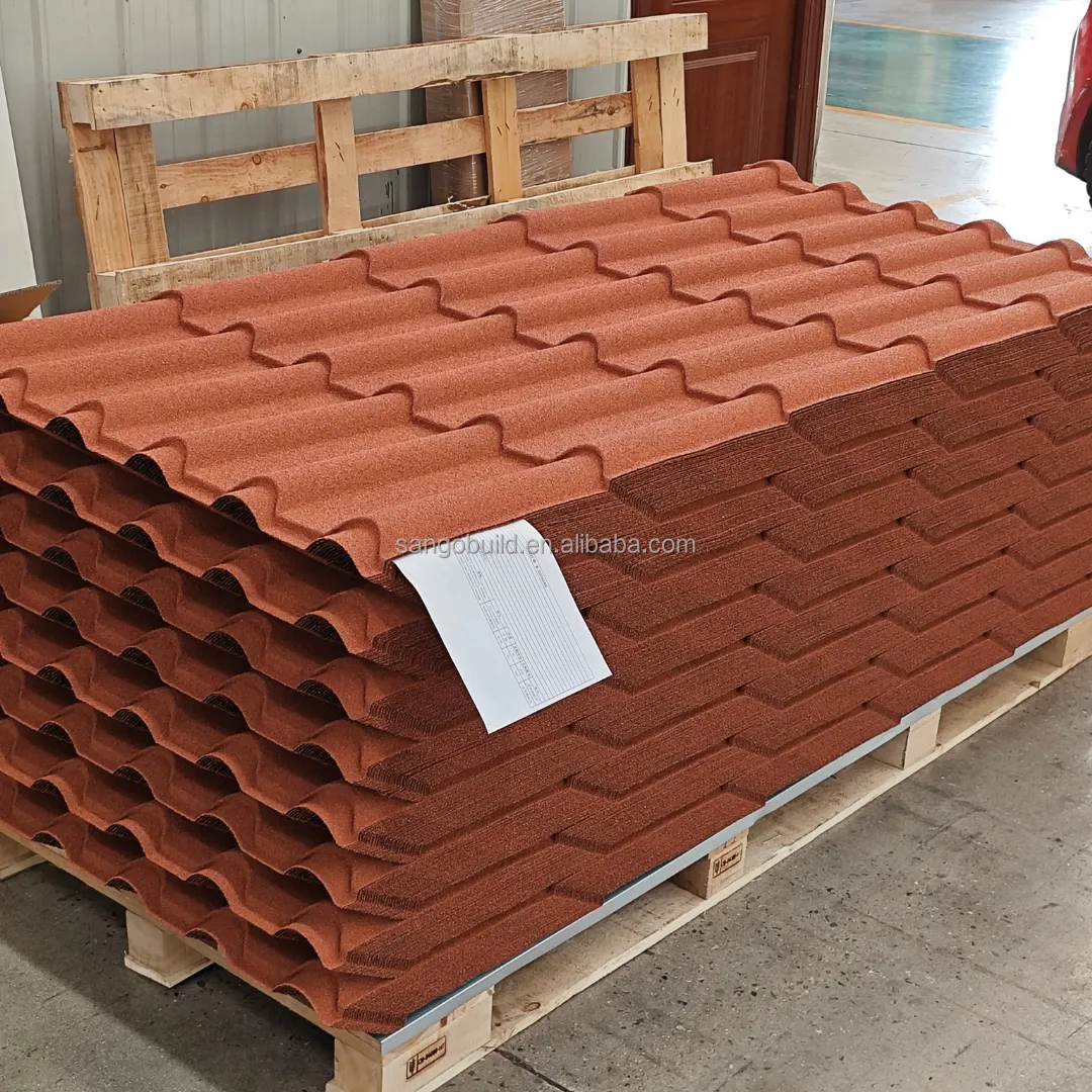Orange Stone Coated Steel Roof Panel Extended Length Design for Structural Safety Energy Efficiency and Project Roofing Use Multi-Color+0.35-0.55mm