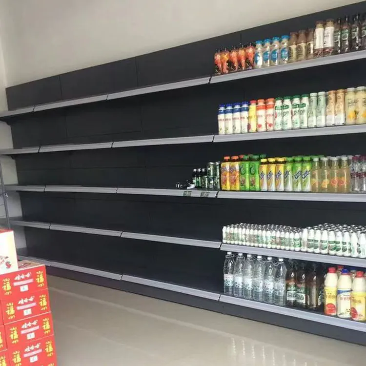 Single Sided Black Supermarket Display Rack Gondola Shelving Retail Metal Store Rack Supermarket Shelving 1-5 Layers+10-50 kg+W900/1200*D250/300/350/400/450/500*H1300/1600/1900/2200mm+ODM+Black/white/gray/wood grain/yellow/blue/red etc.