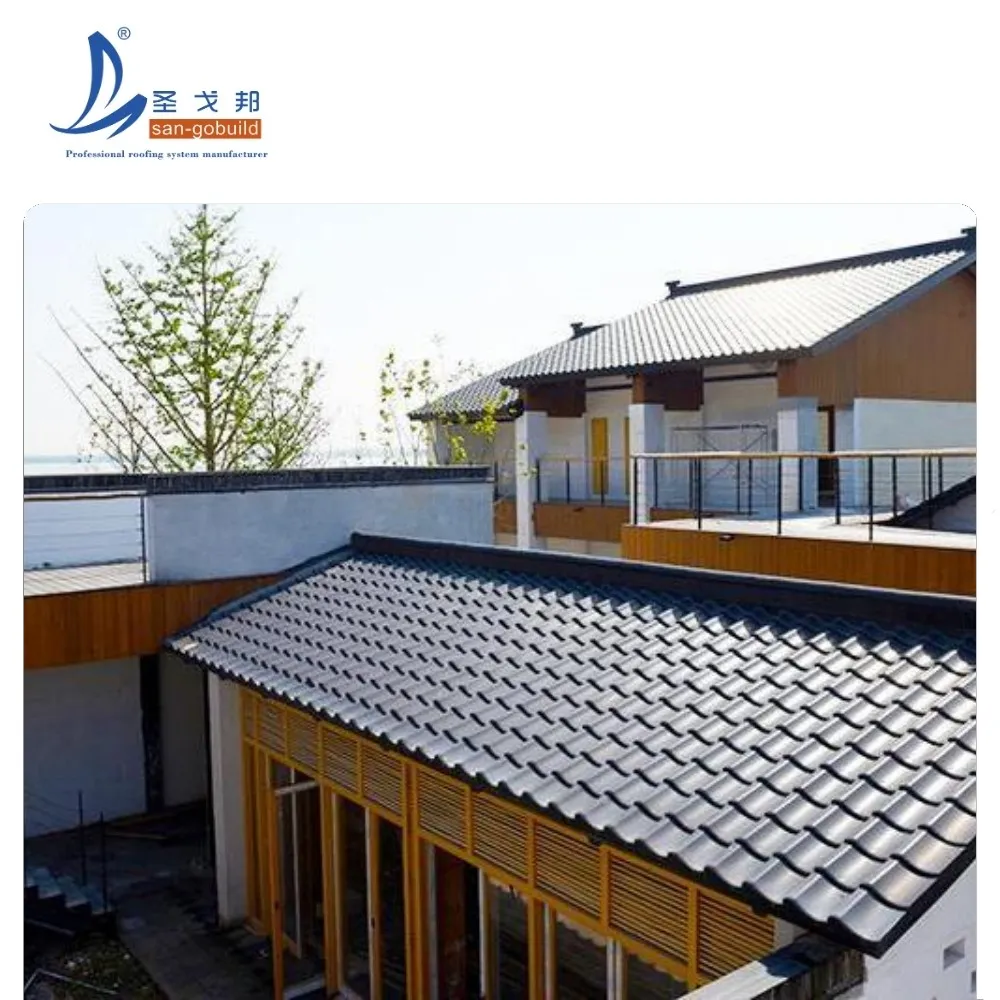 Classic Temple Roof Style Metal Kawara Roofing Tile Lightweight Structure for Asia Market other+dark gray