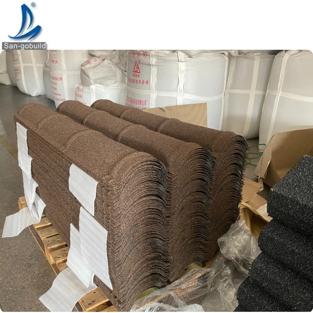 Coffee Brown Color With Accessories Alu-zinc Roofing Sheet Factory Price Cameroon Stone Coated Metal Roof Tiles stone coated