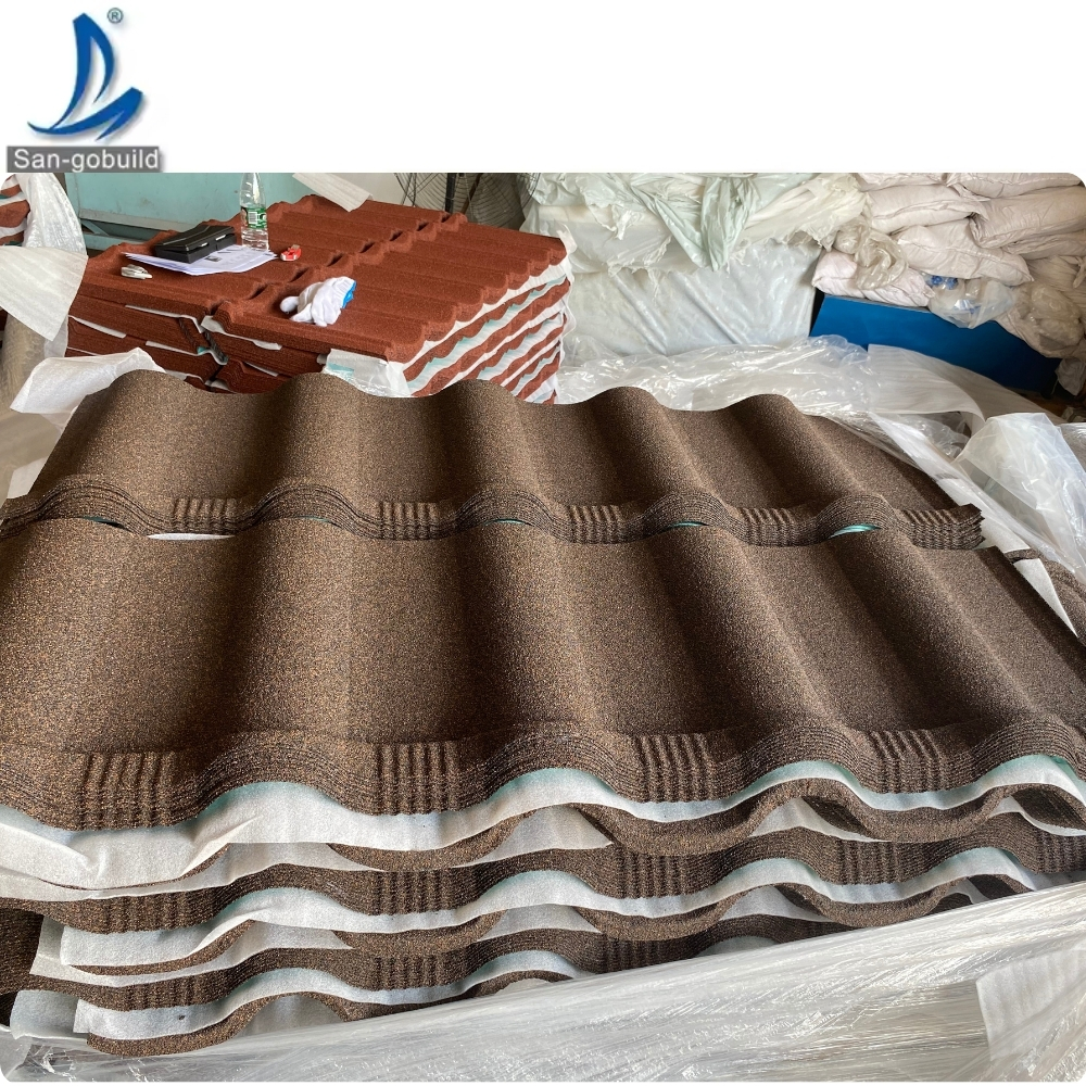 Coffee Brown Color Golan EsAlu-zinc Roofing Sheet Factory Price Serbia Price Uganda Stone Chip Coated Metal Roof Tile
