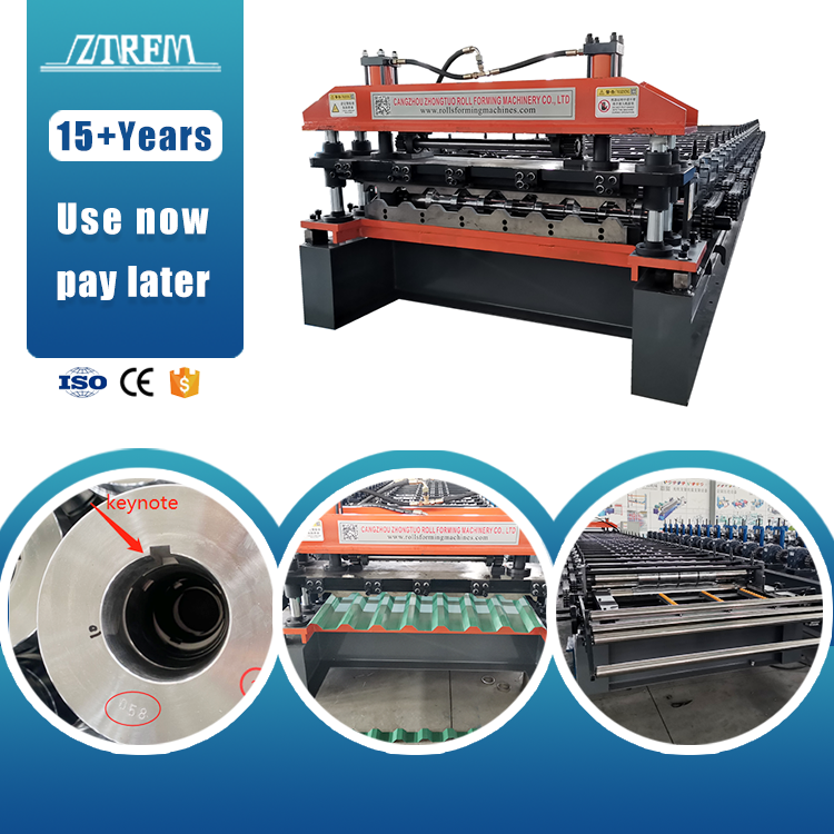 Trapezoidal Glazed Roof Tile Roll Forming Machine with Gear and Bearing High Productivity Cold Formed Steel Machine
