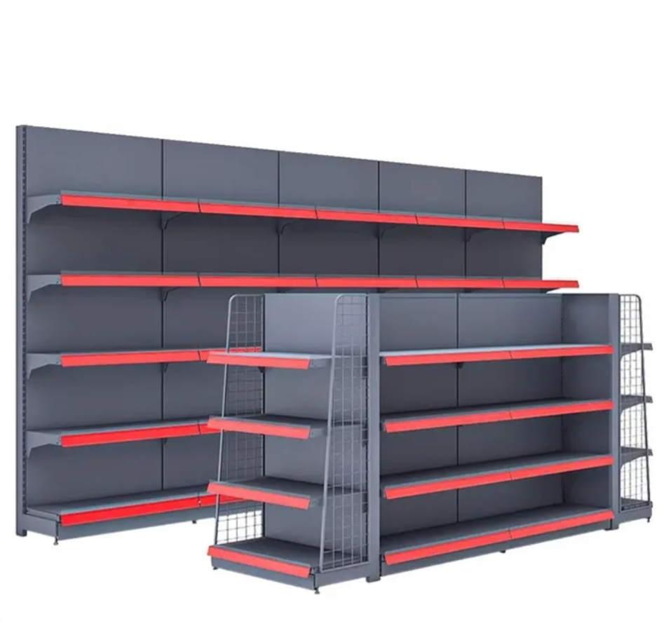 Double-sided Durable Metal Construction Retail Shelving System for Supermarkets And Grocery Stores