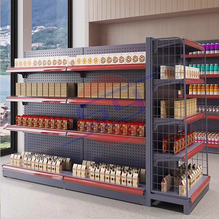 Supermarket Shelves Retail Store Gondola Shelves Wooden Steel Material Commercial Display Shelves for Market Wholesalers