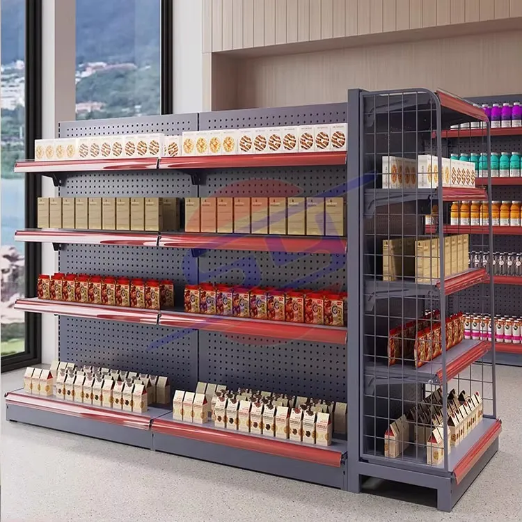 Supermarket Shelves Retail Store Gondola Shelves Wooden Steel Material Commercial Display Shelves for Market Wholesalers 1-7 Layers+120-160 kg+W900/1200*D250/300/350/400/450/500*H1300/1600/1900/2200mm+ODM+Black/white/gray/wood grain/yellow/blue/red etc.