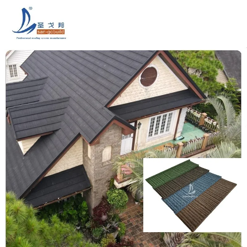Tropical Country Villa Weather-Resistant Roof Cover Materials Stone Coated Metal Roof Tile dark brown+0.25mm-0.5mm