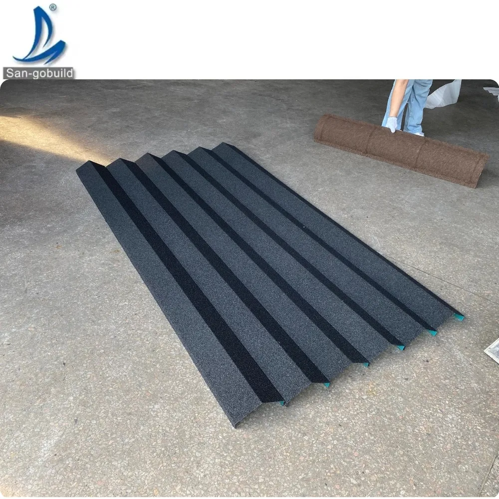 Black Color With Accessories Alu-zinc Roofing Sheet Factory Price Bangladesh Stone Coated Metal Roof Tile Korea