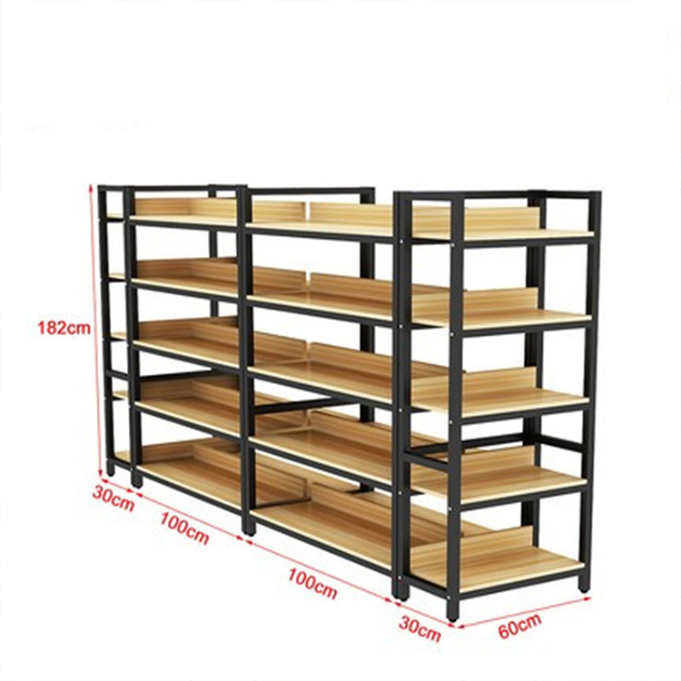 Supermarket Retail Shelving Display Shop Shelves Snacks Cosmetic Grocery Timber Display Convenience Store Multilevel Rack