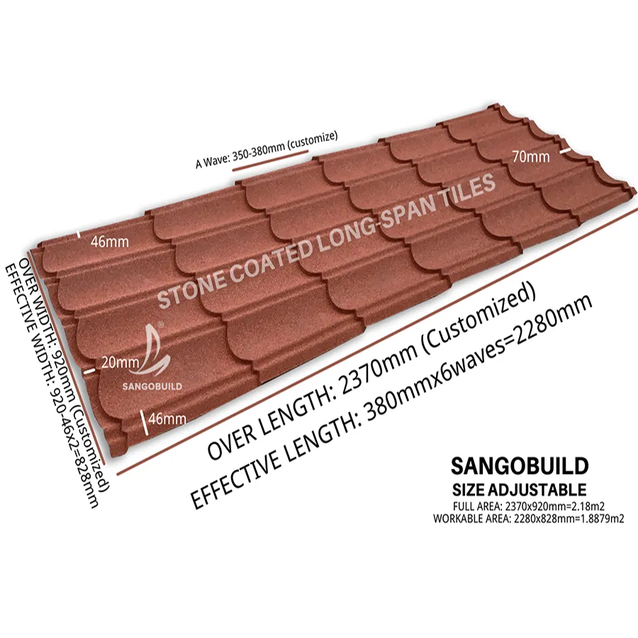 Factory Price Stone Coated Metal Tile Steel Sheet Length Longer Labor Saving Customized Length with Batten South Africa Thailand 0.25mm-0.5mm+Gray