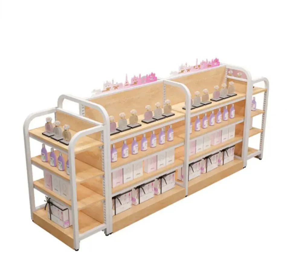 Customizable Single or Double-Sided Supermarket Display Racks Metallic Shelves for Convenience Stores and Supermarkets