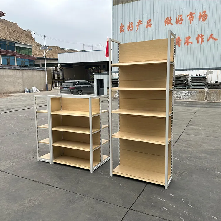 China Factory Wholesale Good Quality Light Duty Metallic Wooden Supermarket Rack Good for Supermarket Use 1-5 Layers+10-50 kg+Any+W900/1200*D250/300/350/400/450/500*H1300/1600/1900/2200mm+ODM